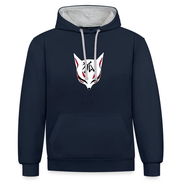 Renard Kitsune Manga & Kanji sur Sweat à capuche contrasté
