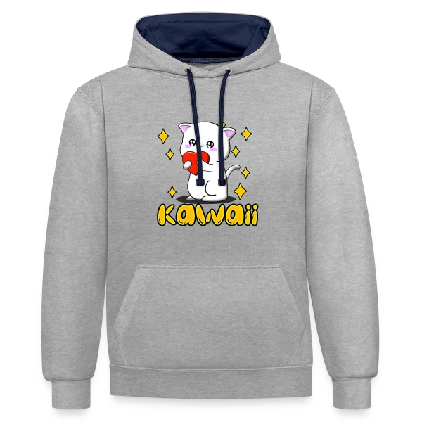 Chat Kawaii Cœur Scintillant sur Sweat à capuche contrasté