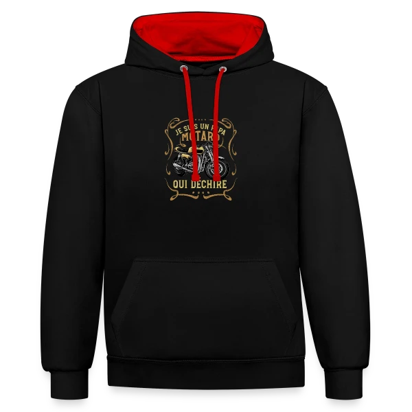 Papa Motard Qui Déchire - Cadeau Humour Moto sur Sweat à capuche contrasté