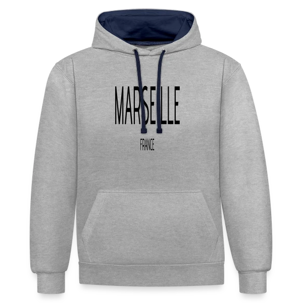 Marseille France Typographie sur Sweat à capuche contrasté