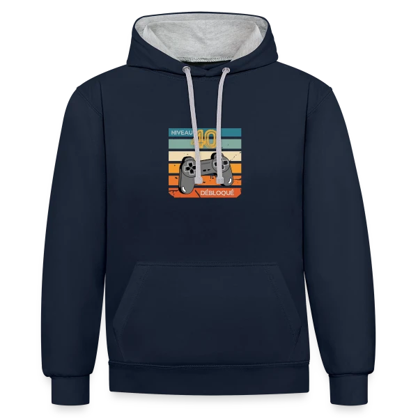 Anniversaire 40 Ans Gamer Niveau 40 Humour sur Sweat à capuche contrasté