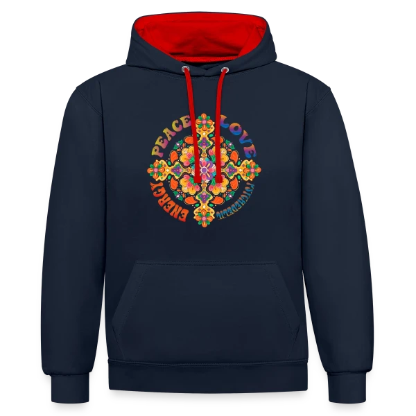 Mandala Psychédélique Peace Love sur Sweat à capuche contrasté