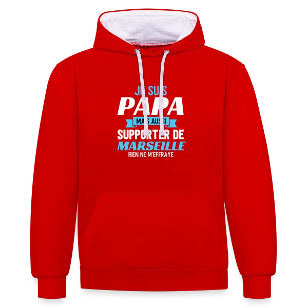 Papa Supporter Marseillais sur Sweat à capuche contrasté