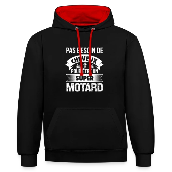 Motard Chauve : Pas Besoin de Cheveux pour Être Super ! sur Sweat à capuche contrasté