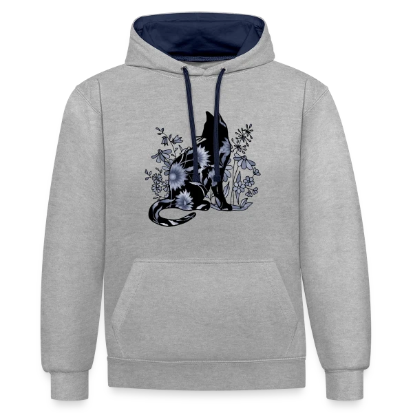 Chat Fleuri Élégant sur Sweat à capuche contrasté
