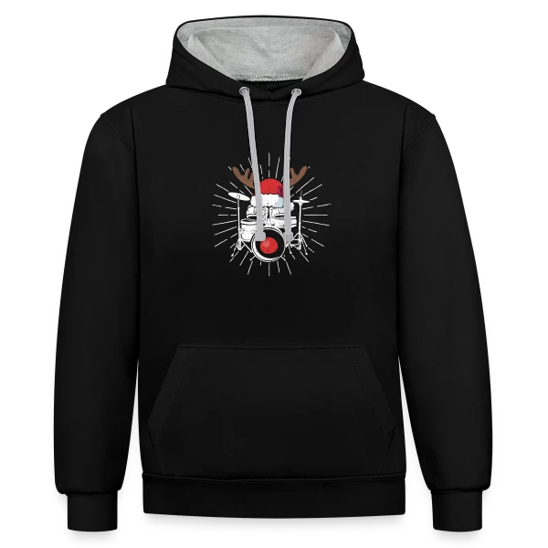 Batterie Pyjama Noël Festif sur Sweat à capuche contrasté