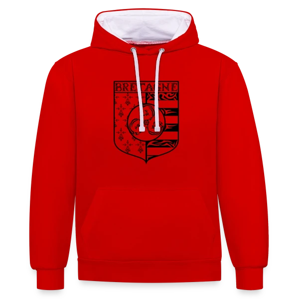 Bretagne - Blason Gwenn Ha Du Triskèle Tribal sur Sweat à capuche contrasté