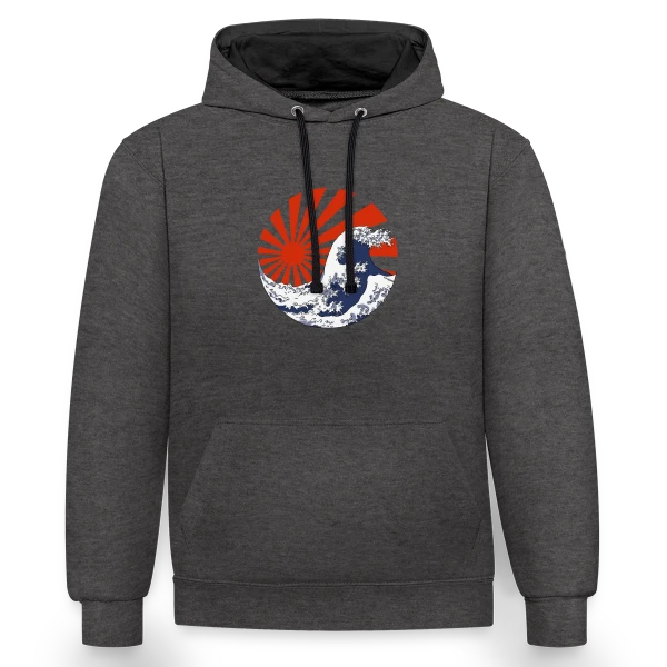 La Grande Vague de Kanagawa & Soleil Levant Yin-Yang sur Sweat à capuche contrasté