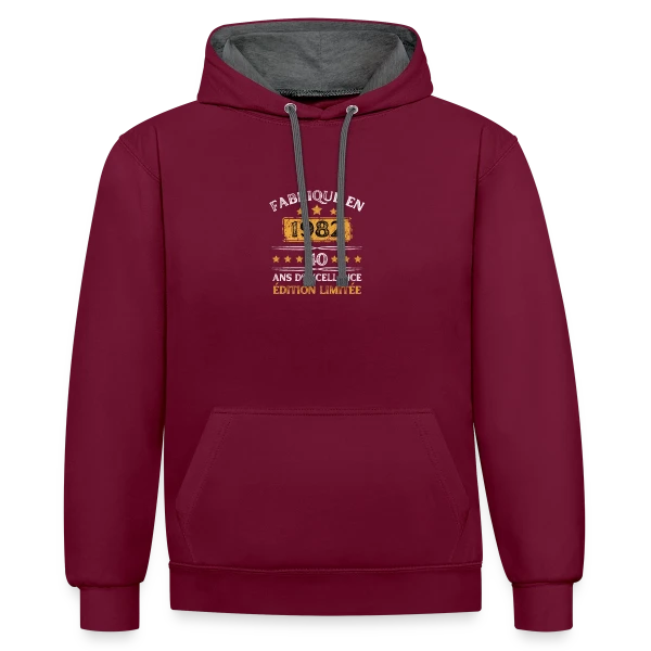 40 Ans Anniversaire : Fabriqué en 1982 Édition Vintage sur Sweat à capuche contrasté