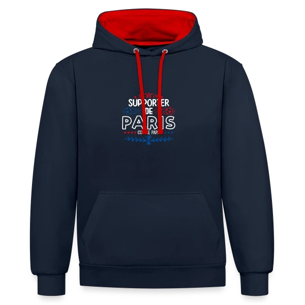 Supporter Football Parisien sur Sweat à capuche contrasté