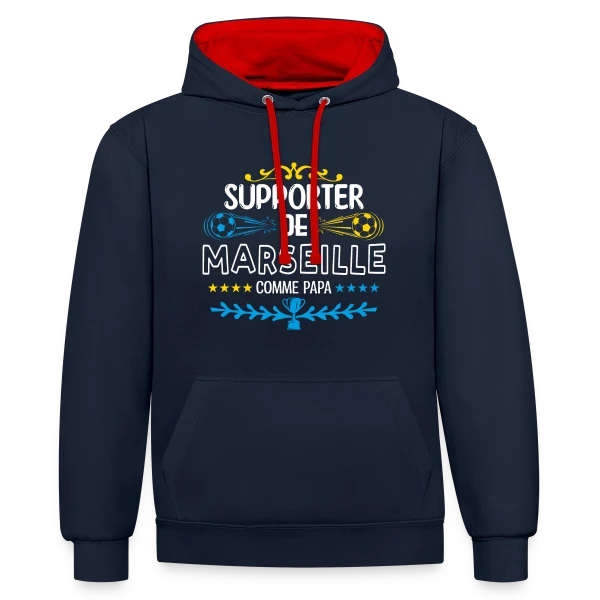 Ferveur Foot Marseillaise sur Sweat à capuche contrasté