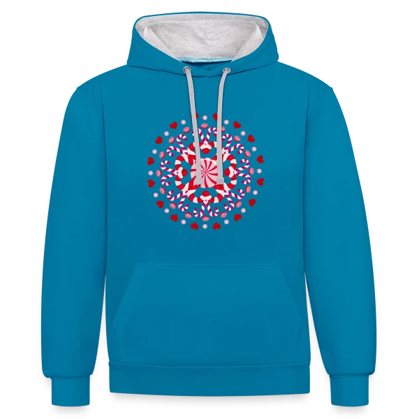 Ornement Sucre d'Orge Rouge pour Noël sur Sweat à capuche contrasté