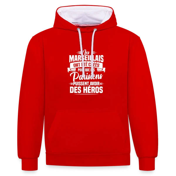 Rivalité Marseille-Paris Humour sur Sweat à capuche contrasté