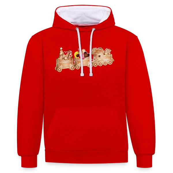 Adorable Train de Pain d'Épices 3D pour Noël sur Sweat à capuche contrasté