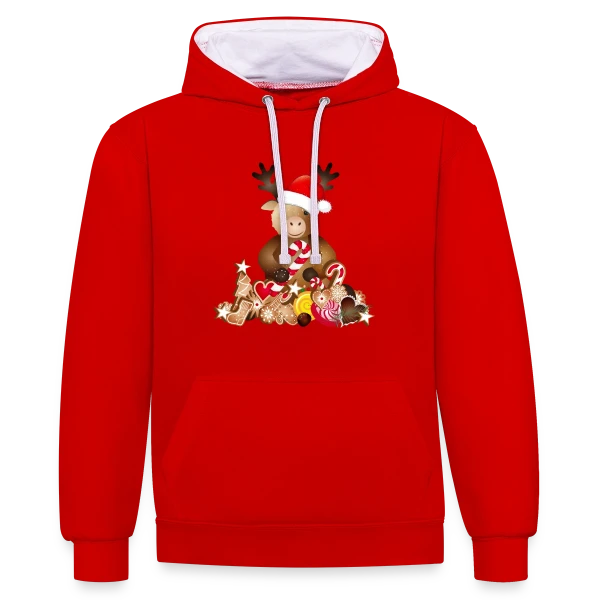 Renne de Noël Adorable avec Chapeau sur Sweat à capuche contrasté