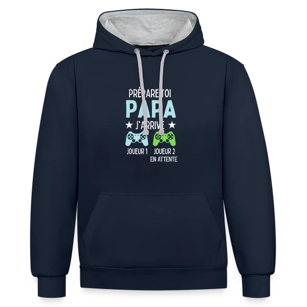 Futur Papa Gamer - Annonce Grossesse Humour sur Sweat à capuche contrasté