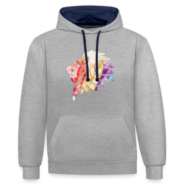 Lion Plumes Aquarelle sur Sweat à capuche contrasté