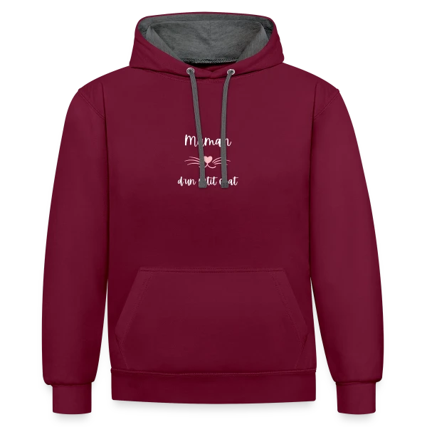Maman d'un Petit Chat : T-shirt Humour pour Amoureuse des Félins sur Sweat à capuche contrasté