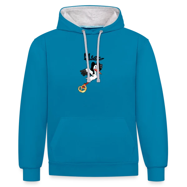 Logo Cigogne Alsace sur Sweat à capuche contrasté