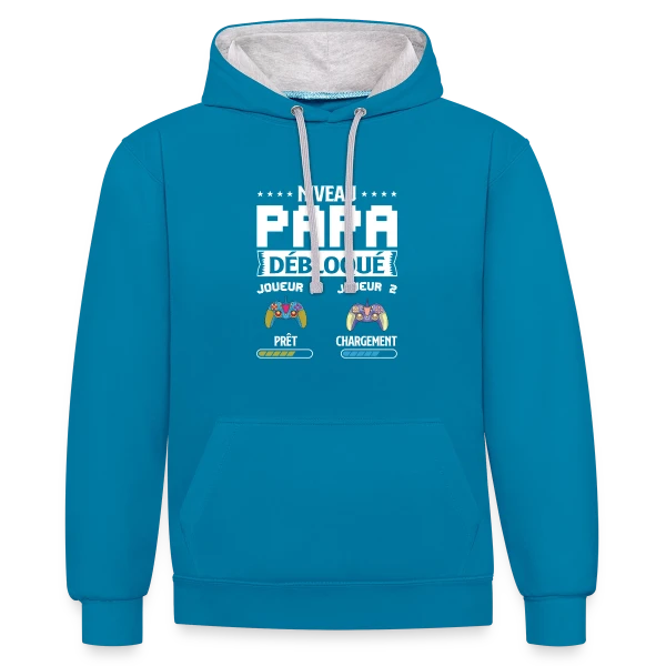 Niveau Papa Débloqué : T-shirt Futur Papa Gamer sur Sweat à capuche contrasté