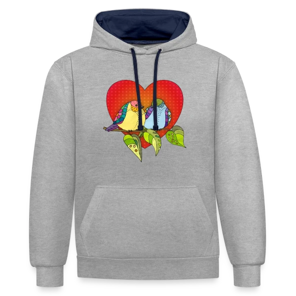 Oiseaux Amoureux Cœur sur Sweat à capuche contrasté