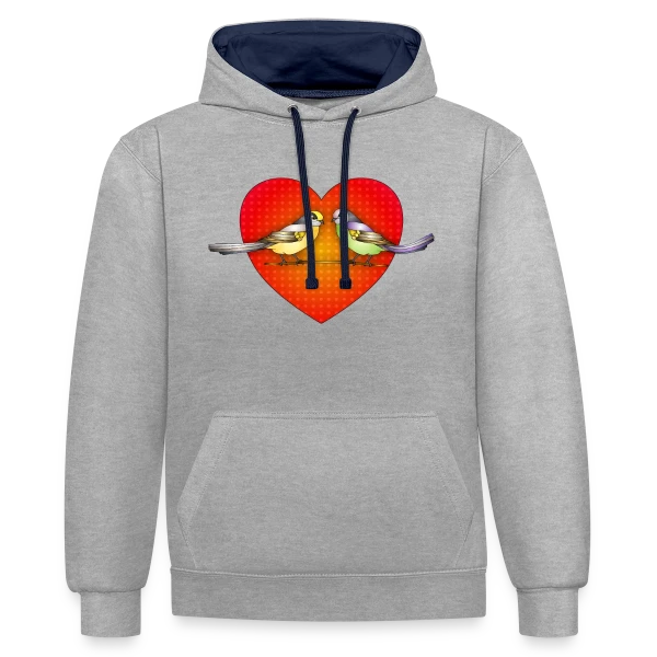 Oiseaux Amoureux Cœur sur Sweat à capuche contrasté