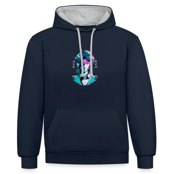 Cyberpunk Anime Girl : Esthétique Glitch Années 80 sur Sweat à capuche contrasté