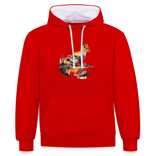 Renard Paysage Montagneux sur Sweat à capuche contrasté