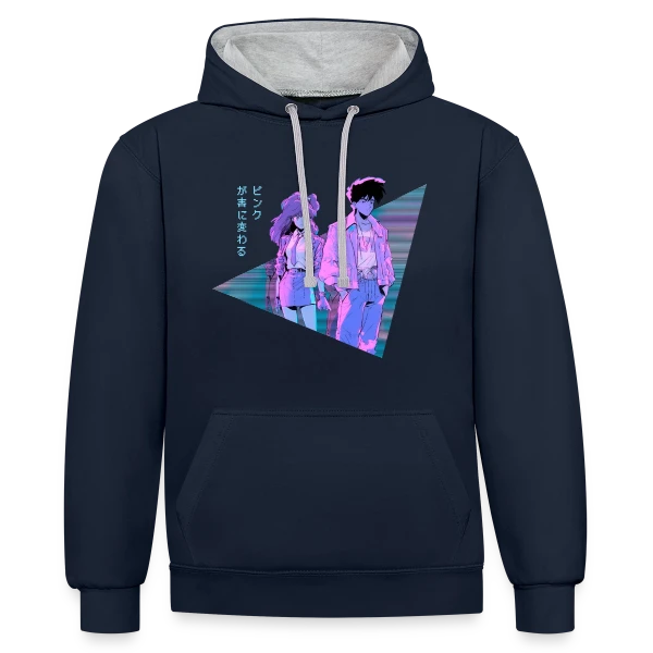 Couple Anime Vaporwave Mélancolie Esthétique sur Sweat à capuche contrasté