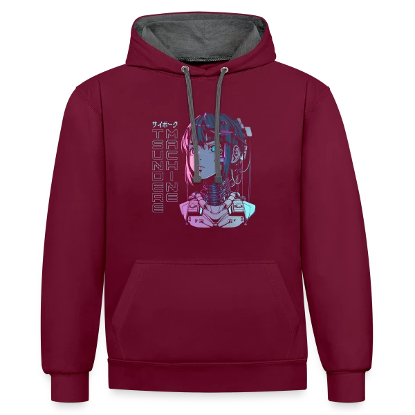 Tsundere Cyborg Neon Glitch Anime sur Sweat à capuche contrasté