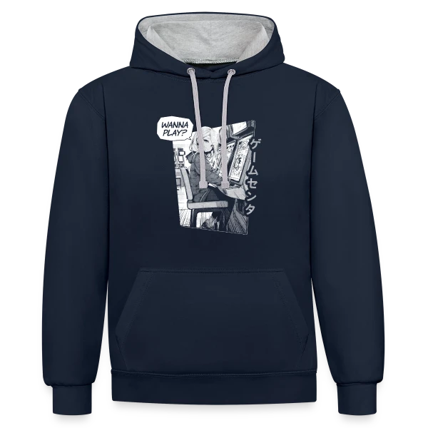 Fille Anime en Arcade Rétro - Wanna Play ? sur Sweat à capuche contrasté