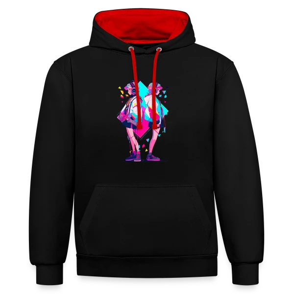 Jumelles Anime Rétro Neon 80s/90s Musique sur Sweat à capuche contrasté