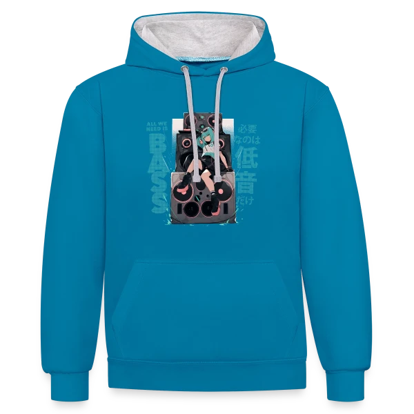 Fille Anime et Tour de Haut-parleurs - All We Need is Bass sur Sweat à capuche contrasté