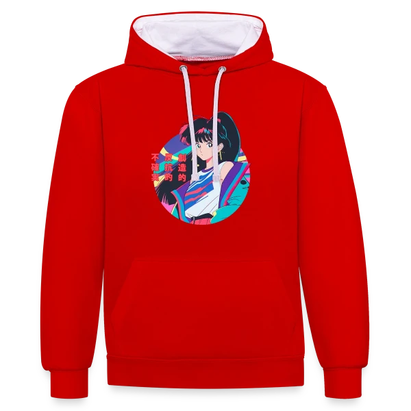 Fille Anime Rétro 80s/90s Windbreaker sur Sweat à capuche contrasté
