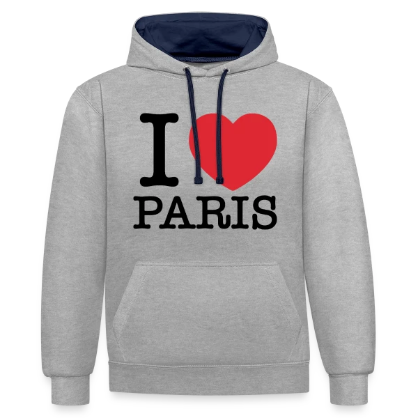 J'aime Paris Cœur Rouge sur Sweat à capuche contrasté