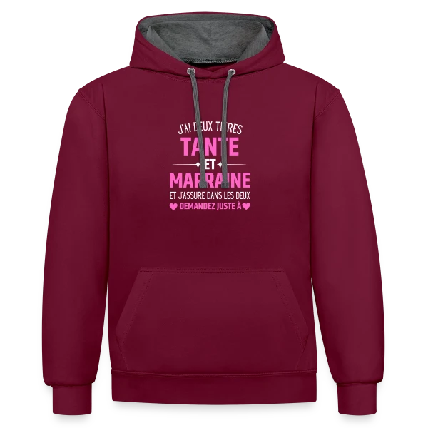 Tante et Marraine : Le T-shirt Humour Personnalisé avec les Prénoms des Enfants sur Sweat à capuche contrasté