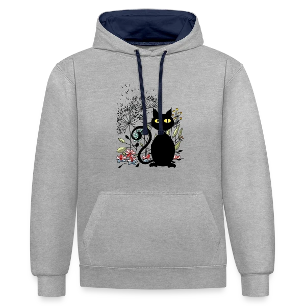 Chat Noir Fleuri sur Sweat à capuche contrasté