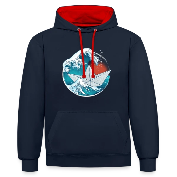 Bateau Origami dans la tempête sur Sweat à capuche contrasté