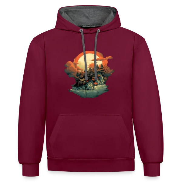 Paysage Asiatique Mystique sur Sweat à capuche contrasté