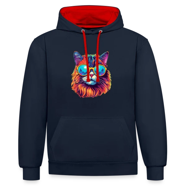 Chat Hippie Psychédélique sur Sweat à capuche contrasté