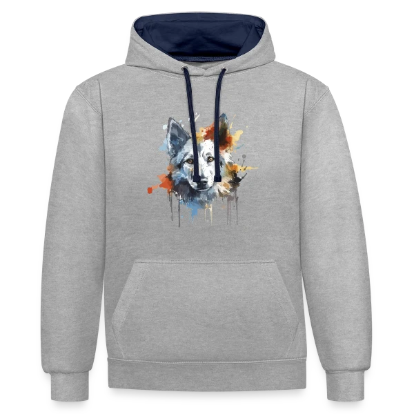 Loup Aquarelle Stylisé sur Sweat à capuche contrasté