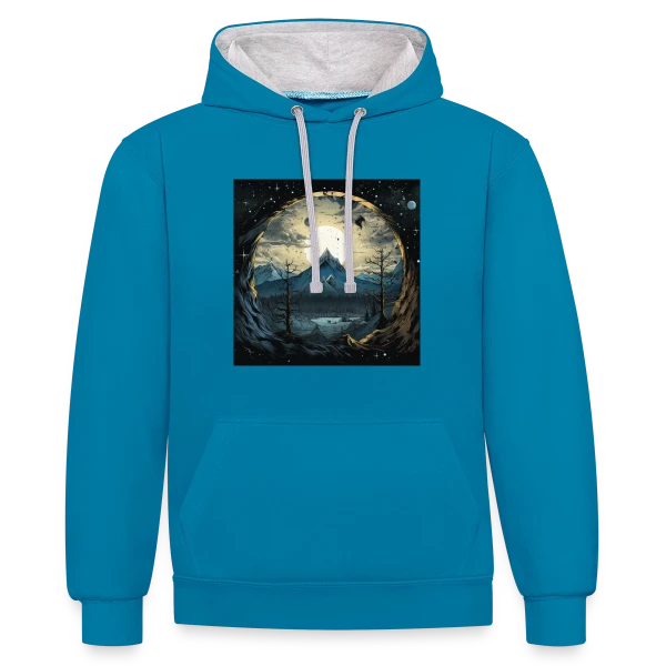 Paysage Montagneux sous la Lune sur Sweat à capuche contrasté