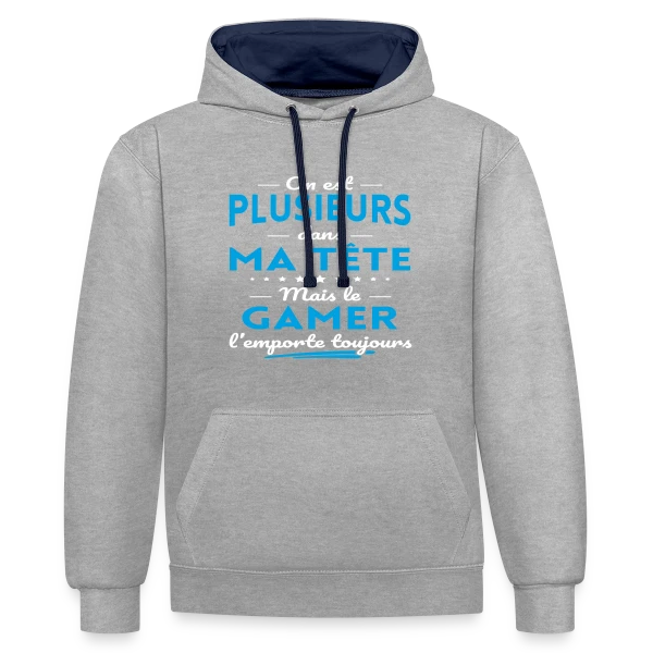 Humour Gamer: 'On est plusieurs dans ma tête...' sur Sweat à capuche contrasté