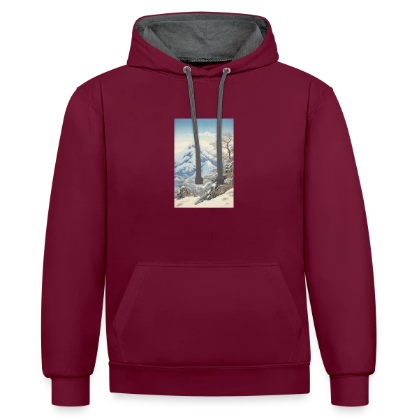 Paysage d'Hiver Asiatique Style Anime Vintage sur Sweat à capuche contrasté