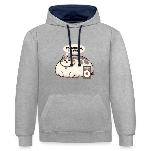 Le Chat Paresseux du Fitness : Demain, c'est sûr ! sur Sweat à capuche contrasté