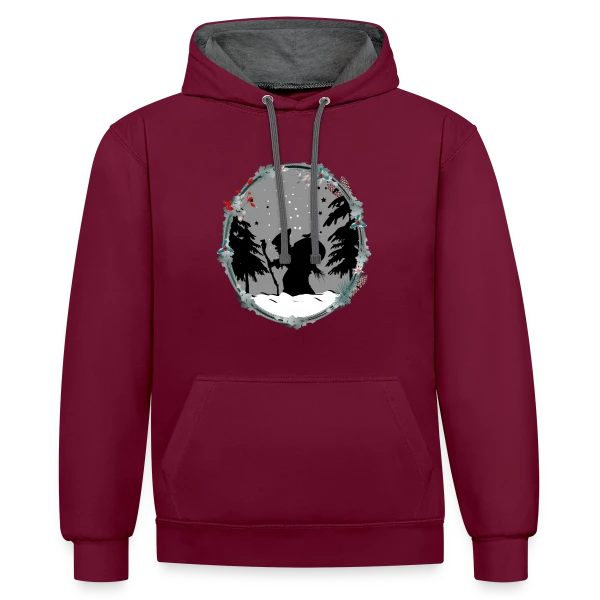 Père Fouettard en Silhouette - Style Noël Ancien sur Sweat à capuche contrasté