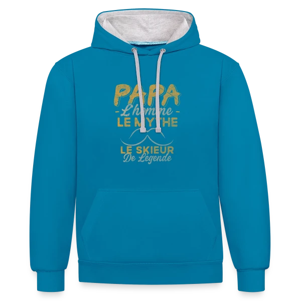 Papa Skieur de Légende - Humour Cadeau Ski sur Sweat à capuche contrasté