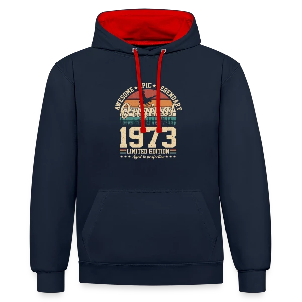 Légende Vintage 1973 sur Sweat à capuche contrasté
