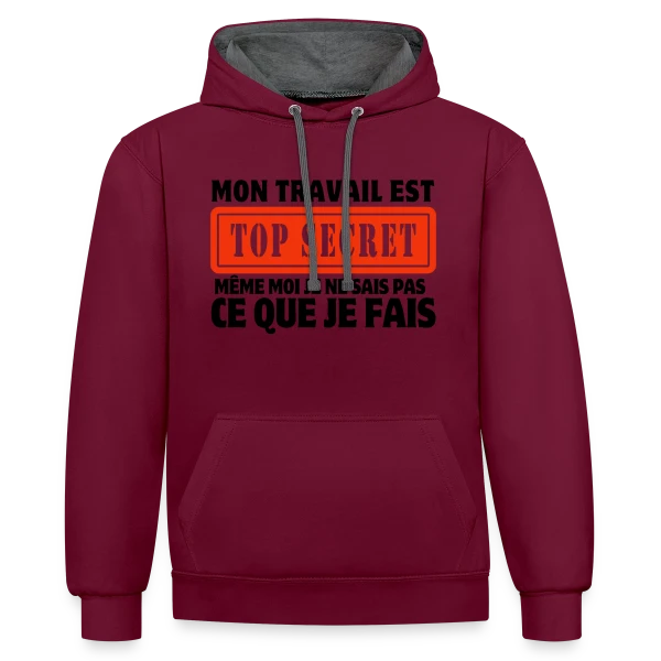 Humour au Bureau : Le Travail en Dérision sur Sweat à capuche contrasté