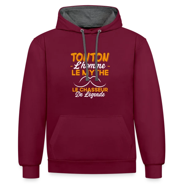 Tonton Le Chasseur de Légende - Cadeau Humour sur Sweat à capuche contrasté